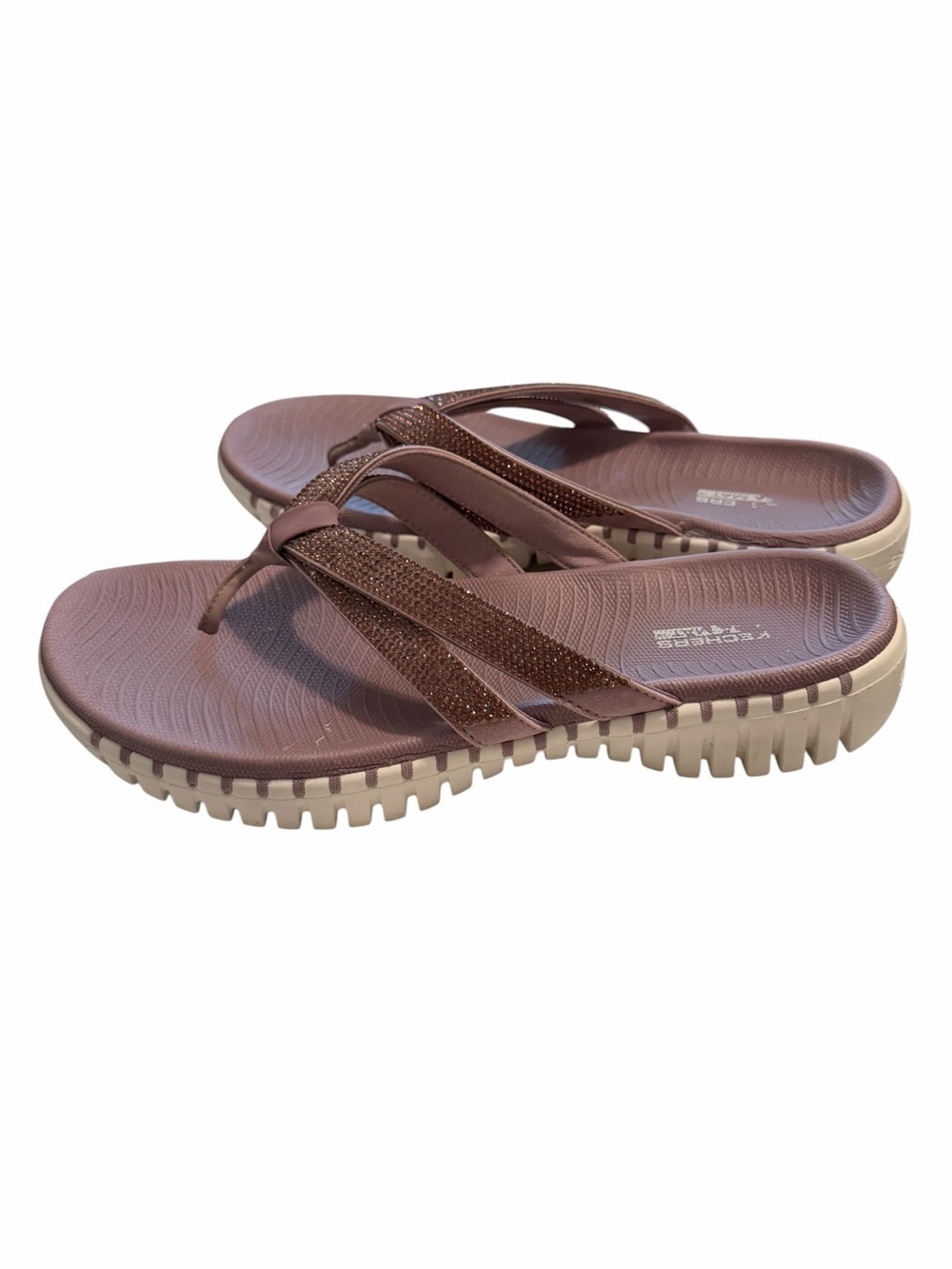 Skechers GOwalk Smart Shimmer Thong Sandals Mauve Pink Size 8 Sparkle Comfort - Picture 6 of 6